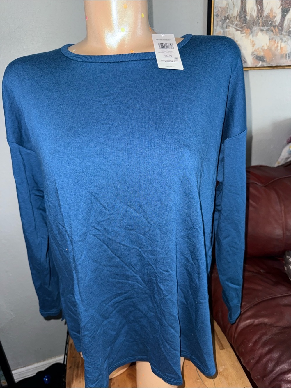 Eileen Fisher Teal Round Neck Long Box Top